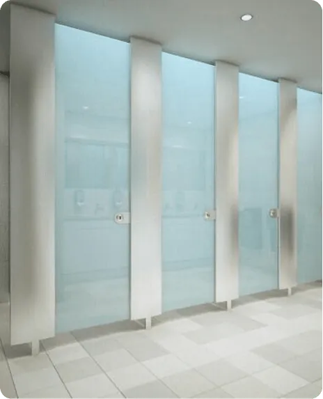 Glass toilet cubicles for premium restrooms